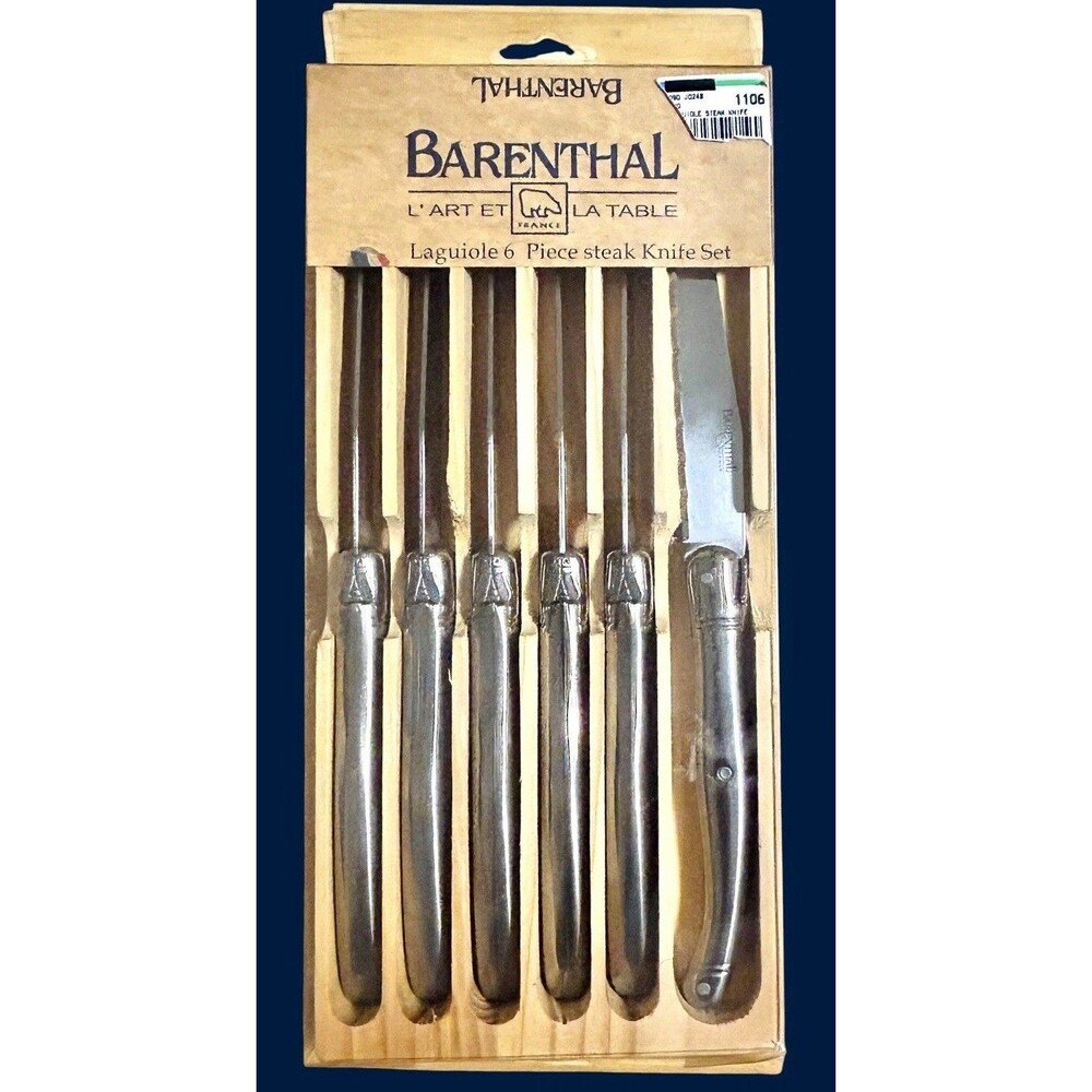 Vintage Laguiole Steak Knife Set 6 Pc Barenthal Stainless Steel Orig Wood Tray